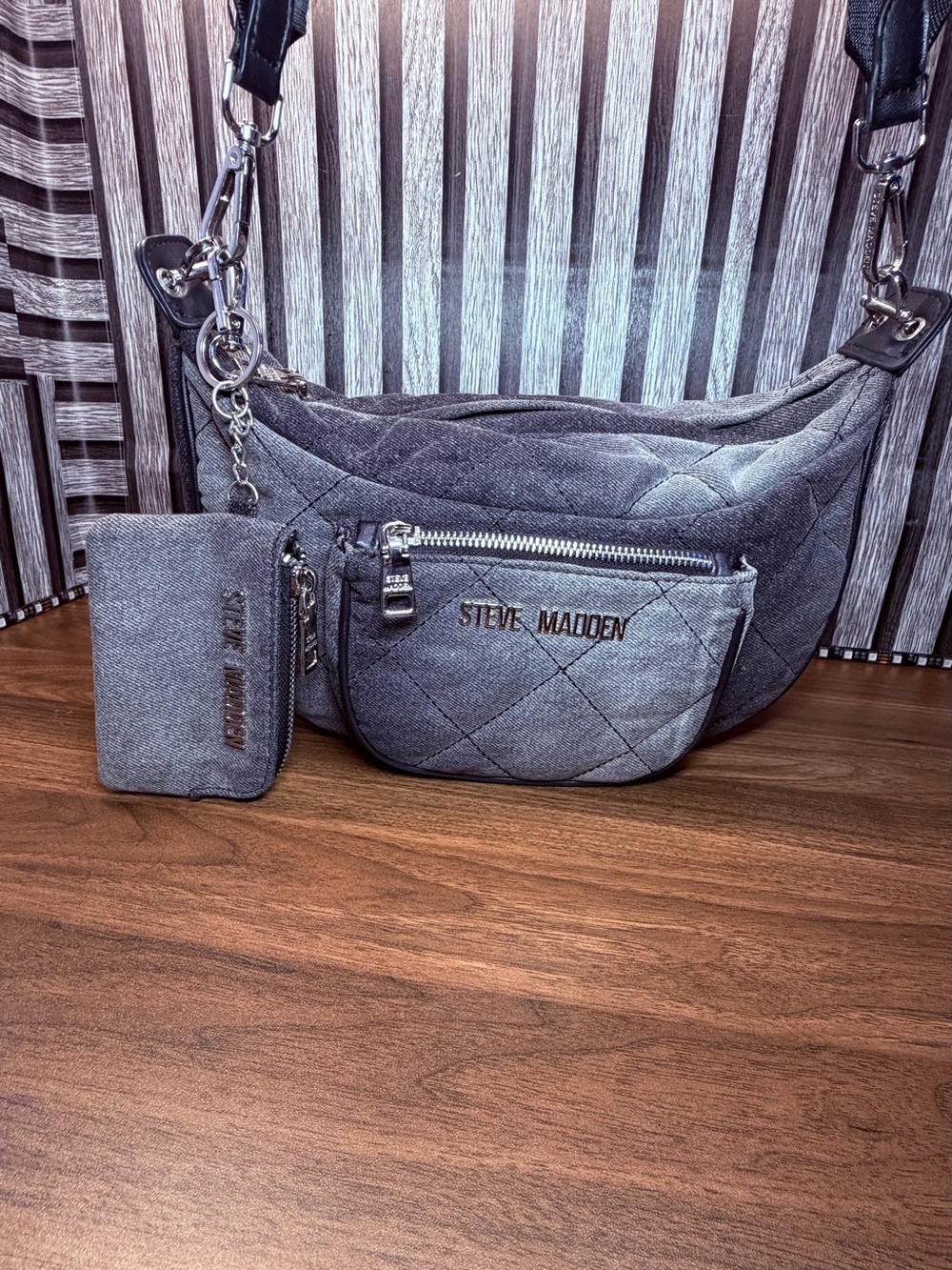 Steve Madden Gray Quilted Crossbody with Removable Pouch